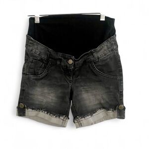 AVISHAG ARBEL BLACK DISTRESSED JEAN MATERNITY SHORTS WORH BLACK WAISTBAND SMALL